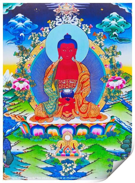 Image depicting Amitabha Buddha seated on a lotus, Nepal Print by stefano baldini