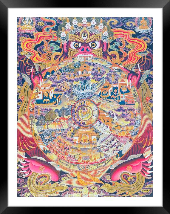 Image depicting the Wheel of life, depicting the Kalachakra or d Framed Mounted Print by stefano baldini