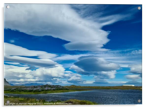 Spectacular UFO clouds in the sky over Iceland - Altocumulus Len Acrylic by Michael Piepgras