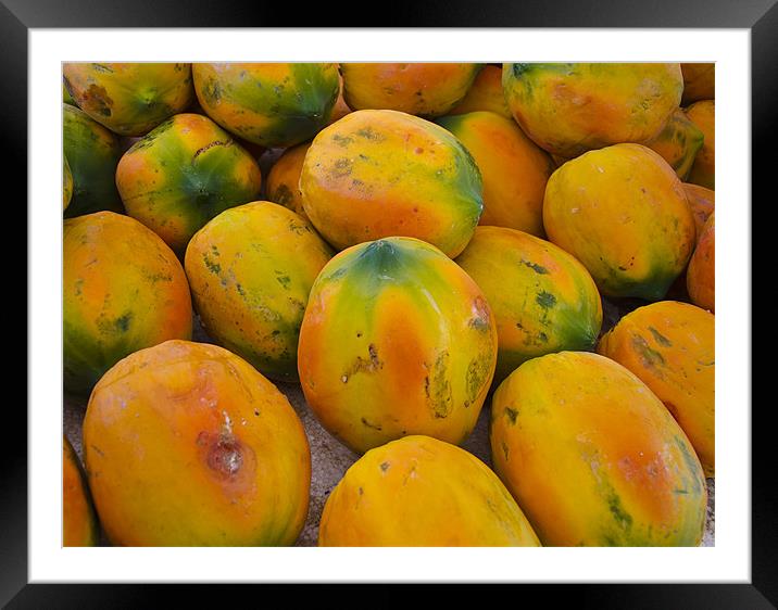 papaya Framed Mounted Print by Hassan Najmy