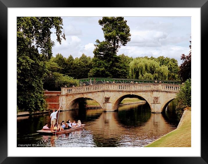 Clare bridge Cambridge  Framed Mounted Print by Les Schofield