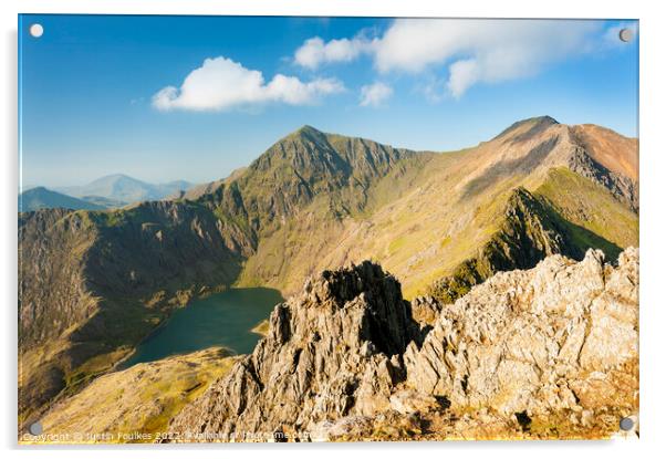 Snowdon, from Crib Goch, Snowdonia National Park, Wales Acrylic by Justin Foulkes