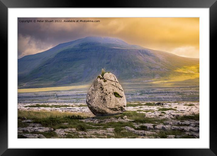 Walking along the Pennine Bridleway above Twistleton Scar betwee Framed Mounted Print by Peter Stuart