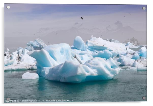 Iceland, Jokulsarlon Lagoon, Turquoise icebergs floating in Glac Acrylic by Michael Piepgras