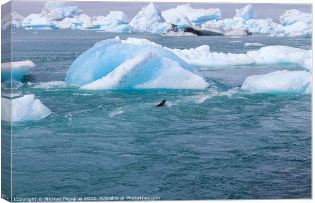 Iceland, Jokulsarlon Lagoon, Turquoise icebergs floating in Glac Canvas Print by Michael Piepgras