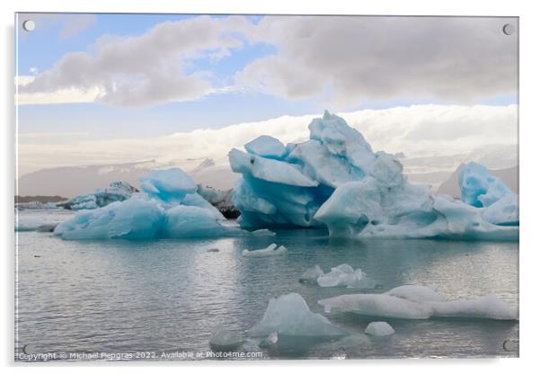 Iceland, Jokulsarlon Lagoon, Turquoise icebergs floating in Glac Acrylic by Michael Piepgras