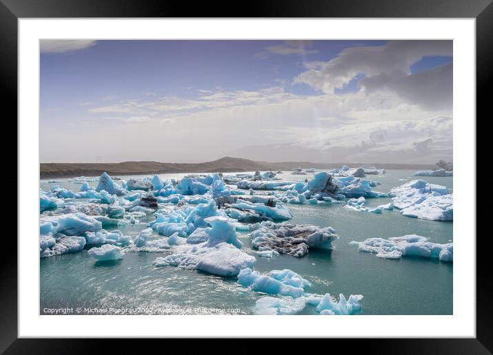 Iceland, Jokulsarlon Lagoon, Turquoise icebergs floating in Glac Framed Mounted Print by Michael Piepgras