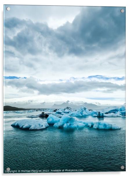 Iceland, Jokulsarlon Lagoon, Turquoise icebergs floating in Glac Acrylic by Michael Piepgras