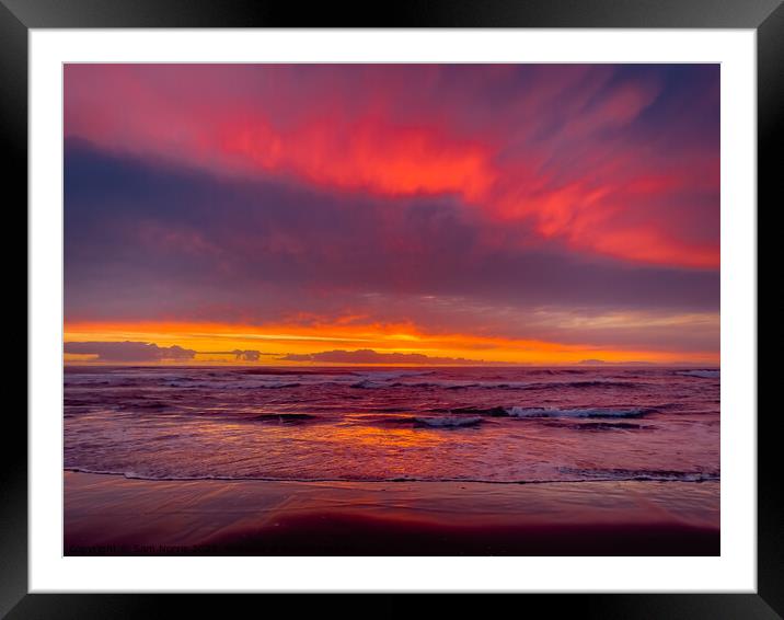 Red sunset over beach Framed Mounted Print by Sam Norris