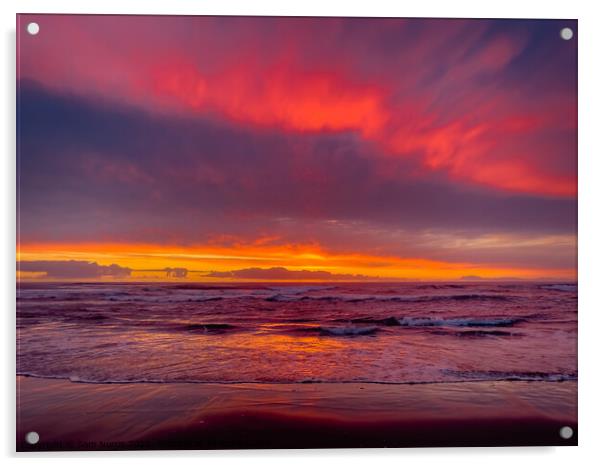 Red sunset over beach Acrylic by Sam Norris