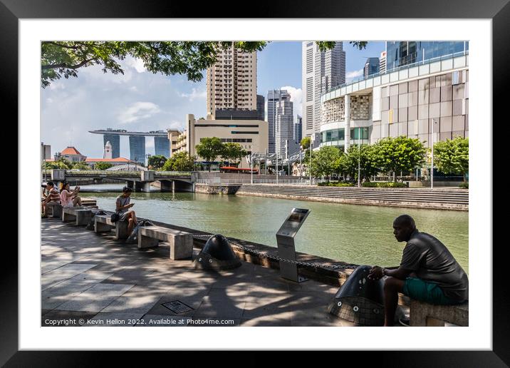 Relaxing by the Singapore River, Clarke Quay, Singapore Framed Mounted Print by Kevin Hellon
