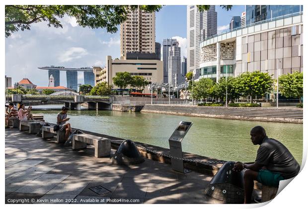 Relaxing by the Singapore River, Clarke Quay, Singapore Print by Kevin Hellon