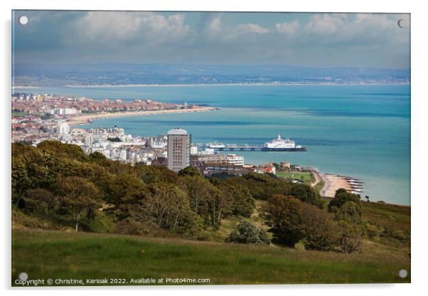 View over Eastbourne from Beachy Head Acrylic by Christine Kerioak