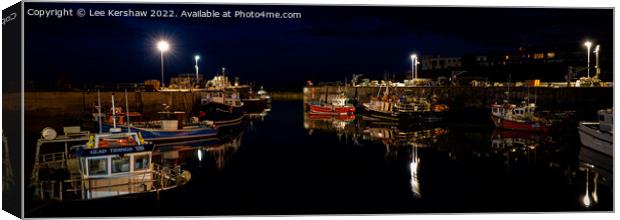"Moonlit Serenity: Seahouses Harbour at Night" Canvas Print by Lee Kershaw