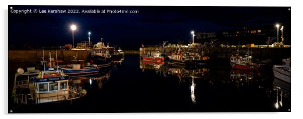 "Moonlit Serenity: Seahouses Harbour at Night" Acrylic by Lee Kershaw