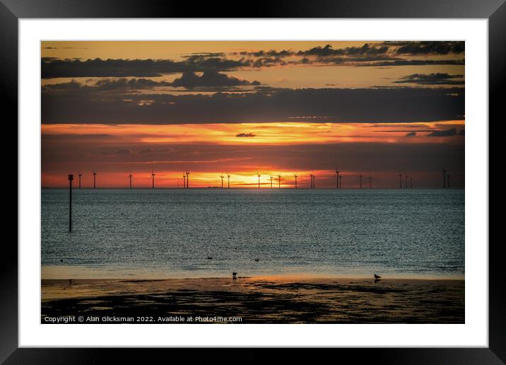 Wind farm at sunset  Framed Mounted Print by Alan Glicksman