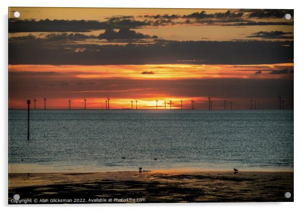 Wind farm at sunset  Acrylic by Alan Glicksman