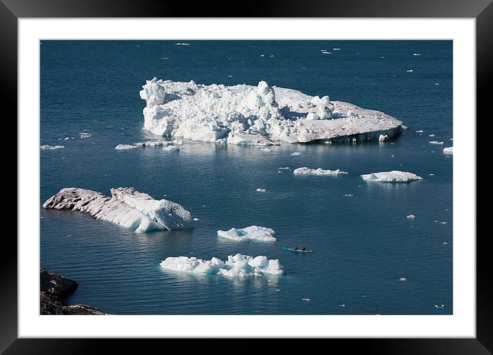 Columbia Glacier iceberg and kayak Framed Mounted Print by Gail Johnson