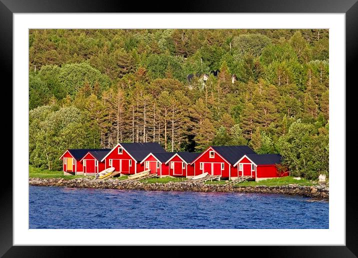 Red Boathouses in Norway Framed Mounted Print by Martyn Arnold