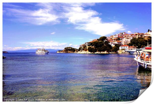 Old port at Skiathos Town, Greece. Print by john hill