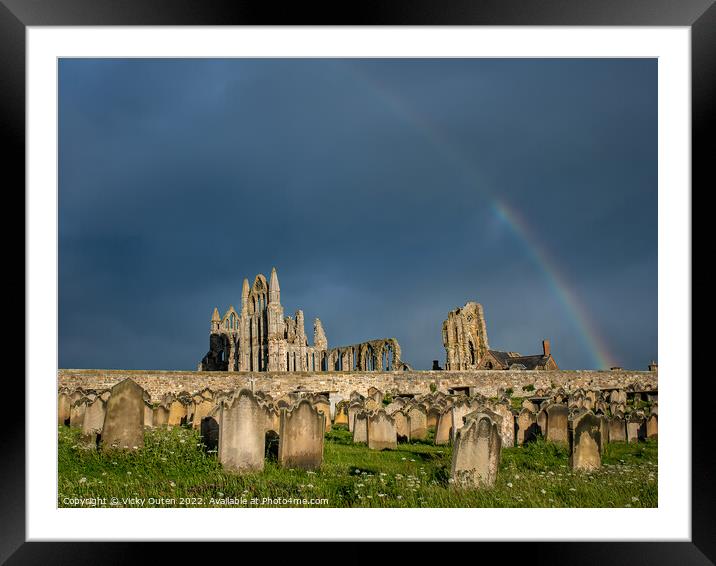 A rainbow over Whitby Abbey, Yorkshire Framed Mounted Print by Vicky Outen