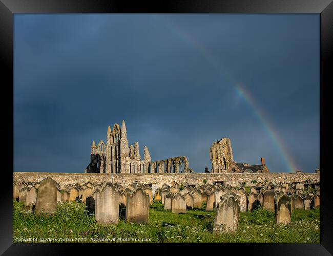 A rainbow over Whitby Abbey, Yorkshire Framed Print by Vicky Outen