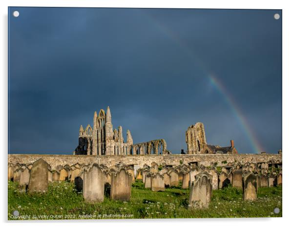 A rainbow over Whitby Abbey, Yorkshire Acrylic by Vicky Outen