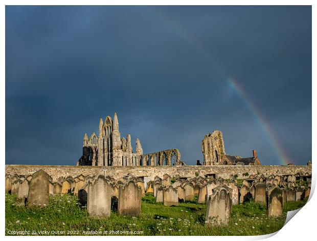 A rainbow over Whitby Abbey, Yorkshire Print by Vicky Outen