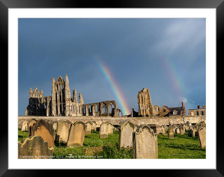 A double rainbow over Whitby Abbey, Yorkshire Framed Mounted Print by Vicky Outen