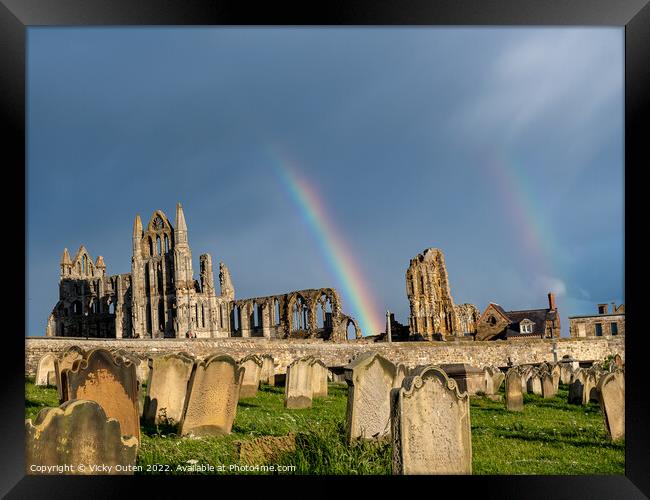 A double rainbow over Whitby Abbey, Yorkshire Framed Print by Vicky Outen