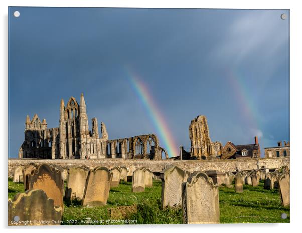 A double rainbow over Whitby Abbey, Yorkshire Acrylic by Vicky Outen