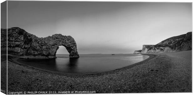 Durdle door on the Dorset coast black and white  746 Canvas Print by PHILIP CHALK