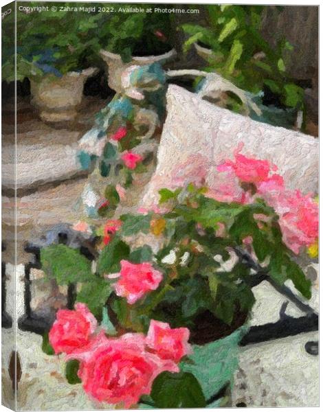 Roses in the Cottage Garden Canvas Print by Zahra Majid