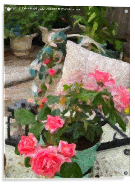 Roses in the Cottage Garden Acrylic by Zahra Majid