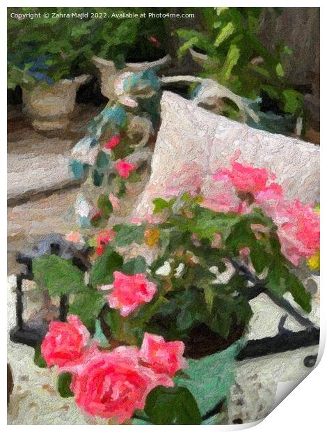 Roses in the Cottage Garden Print by Zahra Majid