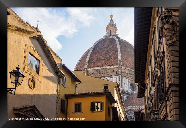 Dome from Via del Proconsolo - Florence Framed Print by Laszlo Konya