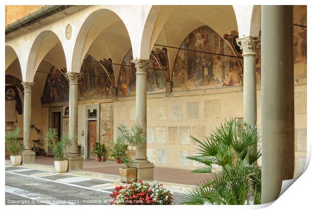 Courtyard of Ospedale degli Innocenti - Florence Print by Laszlo Konya