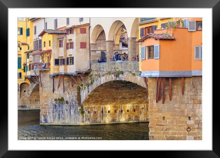 Shops on the Ponte Vecchio - Florence Framed Mounted Print by Laszlo Konya