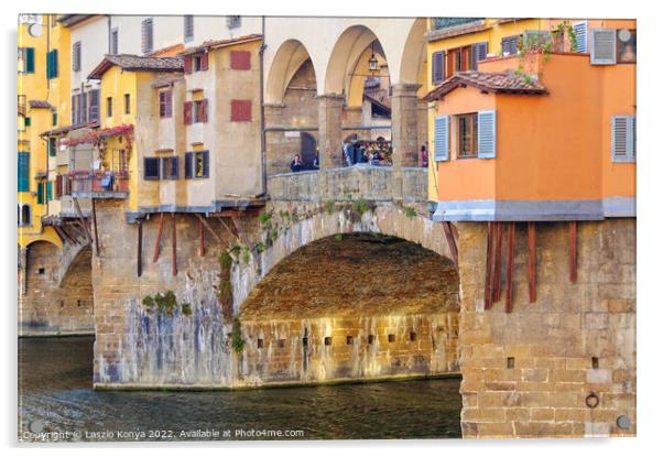 Shops on the Ponte Vecchio - Florence Acrylic by Laszlo Konya