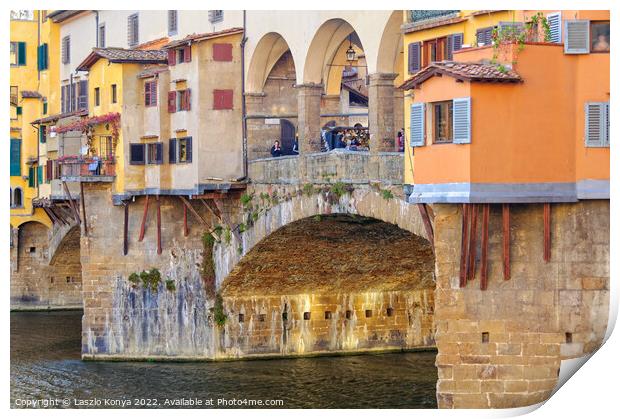 Shops on the Ponte Vecchio - Florence Print by Laszlo Konya