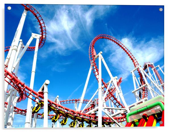 Roller coaster against blue sky. Acrylic by john hill