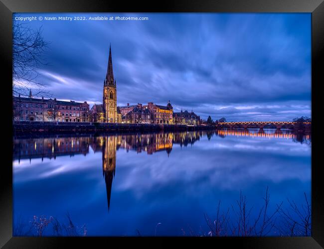Perth and the River Tay at Dusk Framed Print by Navin Mistry