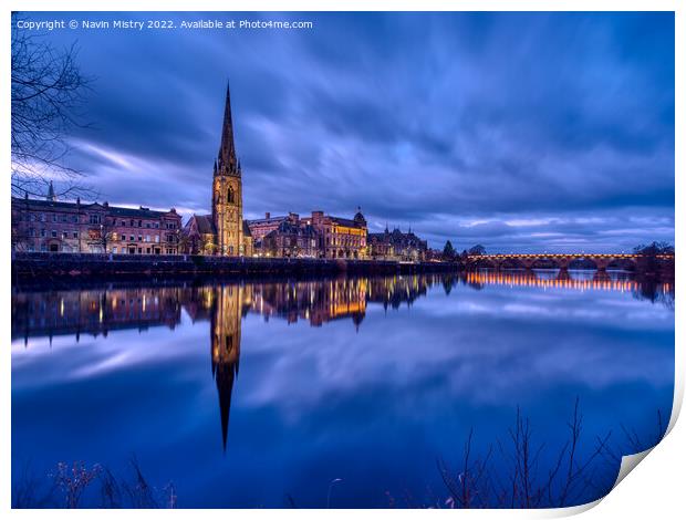 Perth and the River Tay at Dusk Print by Navin Mistry