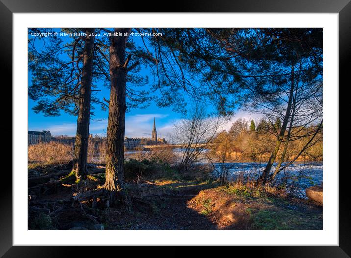 A view from Moncreiffe Island, Perth Framed Mounted Print by Navin Mistry