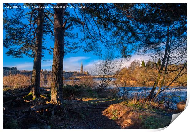 A view from Moncreiffe Island, Perth Print by Navin Mistry
