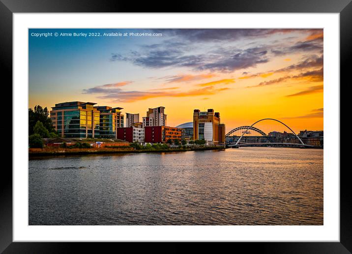 Tyne Bridge at Sunset Framed Mounted Print by Aimie Burley