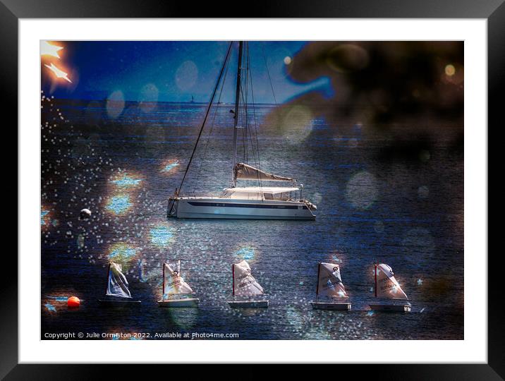Boats at St Catherine’s Breakwater Framed Mounted Print by Julie Ormiston