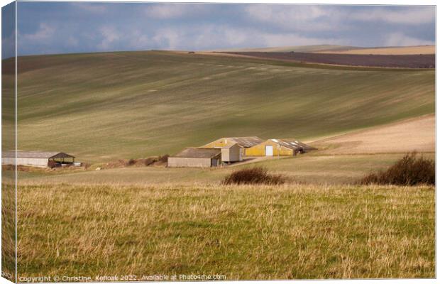Farm Buildings and Rolling Fields, South Downs Canvas Print by Christine Kerioak
