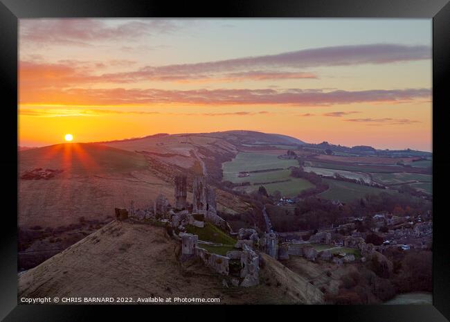 Corfe Castle Sunrise Framed Print by CHRIS BARNARD