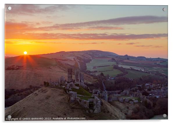 Corfe Castle Sunrise Acrylic by CHRIS BARNARD